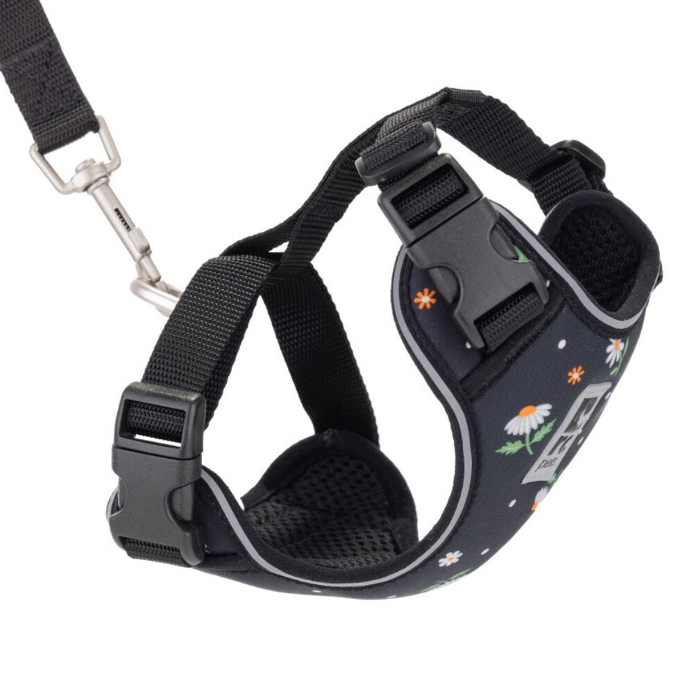 RC Pets Adventure Kitty Harness – Black, Medium, Floral Design – Cat / Small Pet
